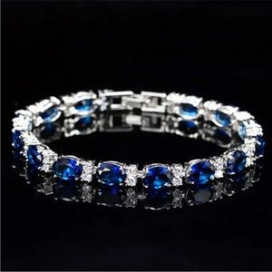 Sapphire-Blue Crystal Bracelet in Silver Tone